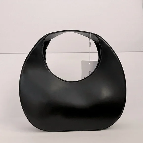 ANINE BING Luna Leather Crescent Shoulder Bag High Shine Black NEW with tags - Picture 6 of 12